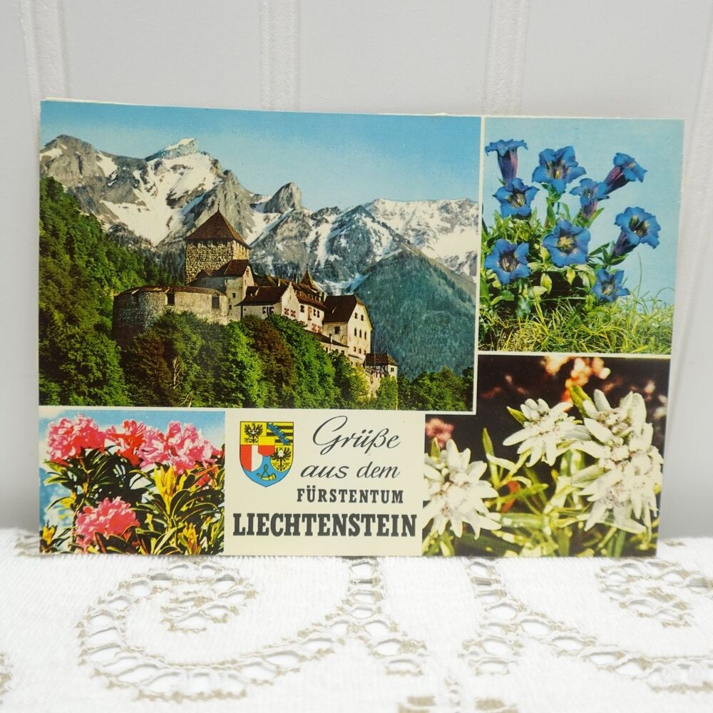 1960 Vaduz Castle Liechtenstein Postcard Alps Flowers Posted